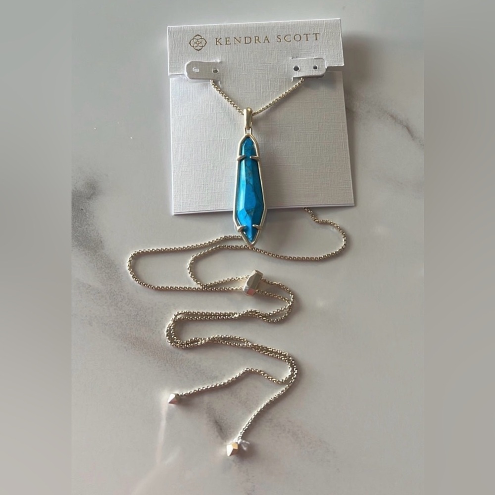 Nwot Kendra Scott Gold and Turquoise stone toggle Slider necklace